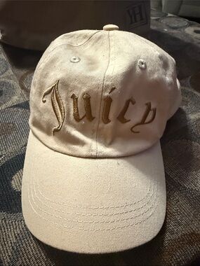 Juicy Couture Cream Baseball Cap with Gold Script Logo